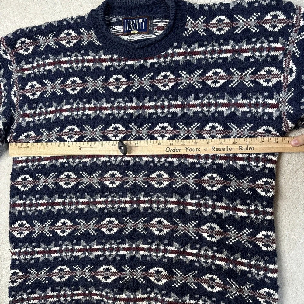 VINTAGE Liberty Sweater Adult‎ Large Multicolor Geometric Holiday USA Made READ
